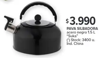 Carrefour PAVA SILBADORA acero negro 1.5 L "Suka" oferta