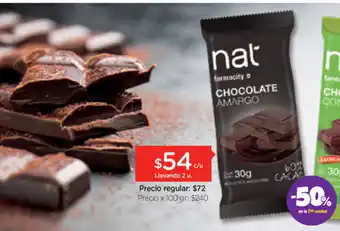 Farmacity Nat Chocolate Amargo x 100gr oferta