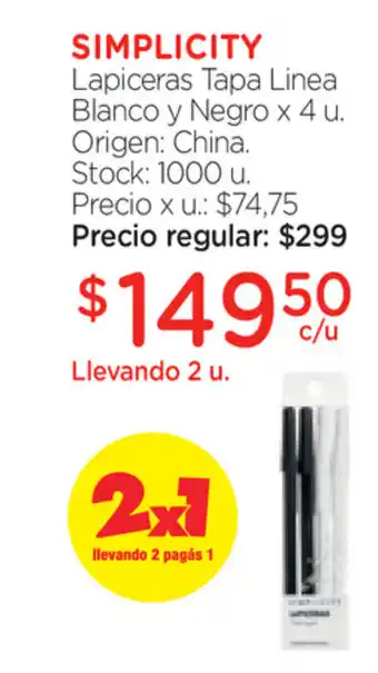 Simplicity Lapiceras Tapa Linea Blanco y Negro x 4u