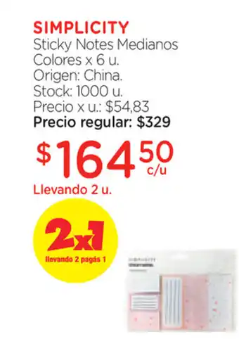 Farmacity Simplicity Sticky Notes Medianos Colores x 6u oferta