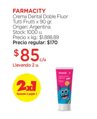 Farmacity Farmacity Crema Dental Doble Flour Tutti Frutti x90gr oferta