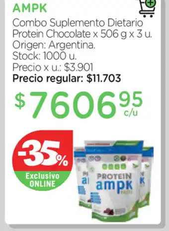 Farmacity Ampk Combo Suplemento Dietario Protein Chocolate x 506g x 3u oferta