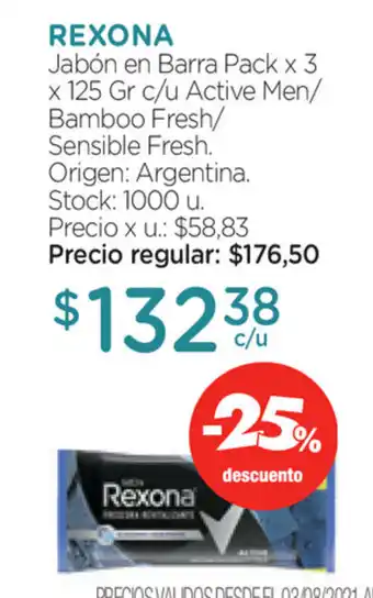 Farmacity Rexona Jabón en Barra Pack x 3 oferta