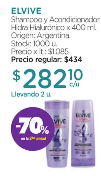 Farmacity Elvive Shampoo y Acondiconador Hidra Hialurónico x 400ml oferta