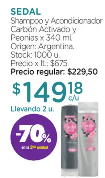 Farmacity Sedal Shampoo y Acondicioandor Carbón Activado x 340ml oferta