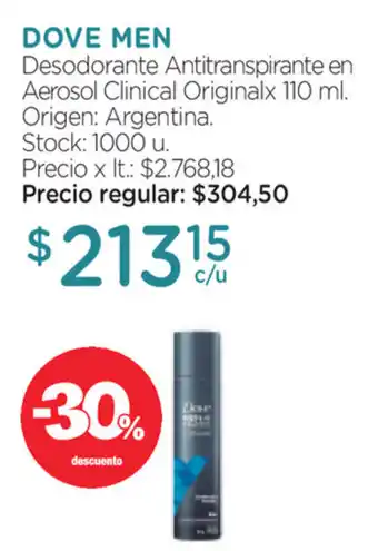 Farmacity Dove Men Desodorante Antitranspirante en Aerosol Clinical Original x 110ml oferta