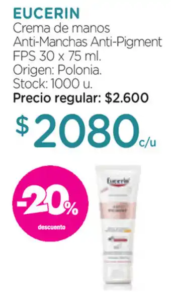 Farmacity Eucerin Crema de manos Anti-Manchas Anti-Pigment FPS 30x75ml oferta