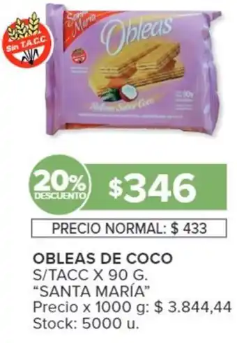 Carrefour OBLEAS DE COCO S/TACC X 90 G. "SANTA MARÍA" oferta