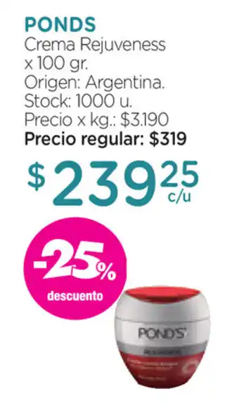 Farmacity Ponds Crema Rejuveness x100gr oferta