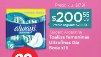 Farmacity Always Toallas femeninas Ultrafinas Dia Seca x 16 oferta