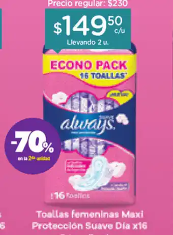 Farmacity Always Toallas femeninas Maxi Protección Suae Dia x16 oferta
