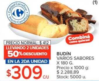 Carrefour BUDÍN VARIOS SABORES X 180 G. oferta