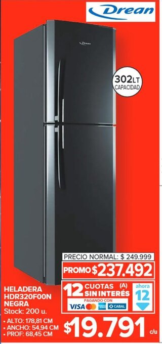 Carrefour HELADERA HDR320FOON NEGRA oferta