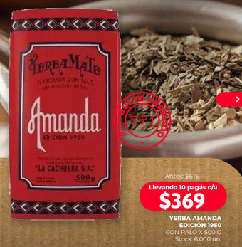 Supermercados Tadicor YERBA AMANDA EDICIÓN 1950 CON PALO X 500 G oferta