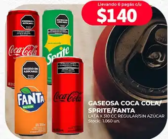 Supermercados Tadicor GASEOSA COCA COLA/ SPRITE/FANTA LATA X 310 CC REGULAR/SIN AZÚCAR oferta