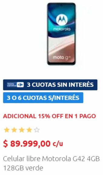 Carrefour Celular libre Motorola G42 4GB 128GB verde oferta
