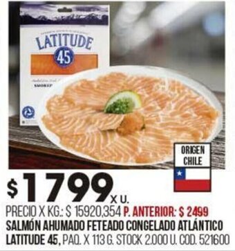 Coto SALMÓN AHUMADO FETEADO CONGELADO ATLÁNTICO LATITUDE 45, PAQ. X 113 G. oferta