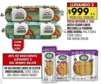 Coto QUESO VEGANO SABOR MOZZARELLA/CREMOSO DOÑA AURORA, PAQ X 500 G. / EN SALCHICHAS LIBRES DE GLUTEN UNIÓN GANADERA oferta