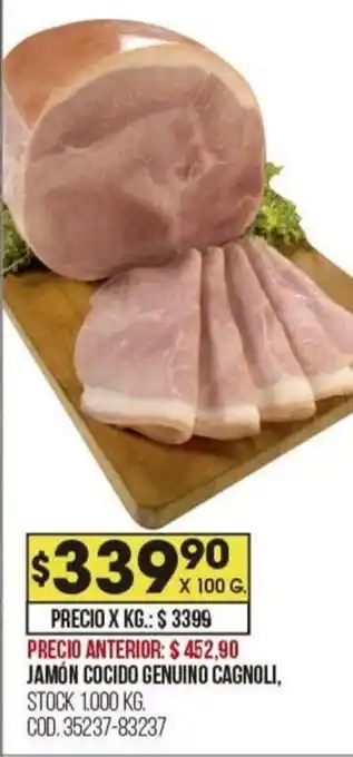 Coto JAMÓN COCIDO GENUINO CAGNOLI 100G oferta