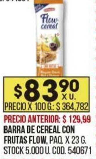 Coto BARRA DE CEREAL CON FRUTAS FLOW, PAQ X 23 G. oferta