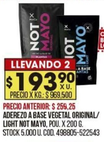 Coto ADEREZO A BASE VEGETAL ORIGINAL/ LIGHT NOT MAYO, POU. X 200 G. oferta