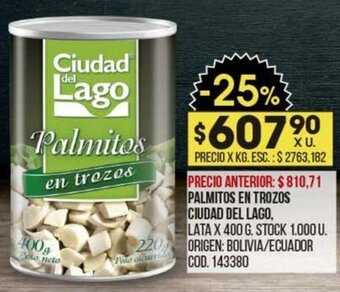 Coto PALMITOS EN TROZOS CIUDAD DEL LAGO LATA X 400G oferta