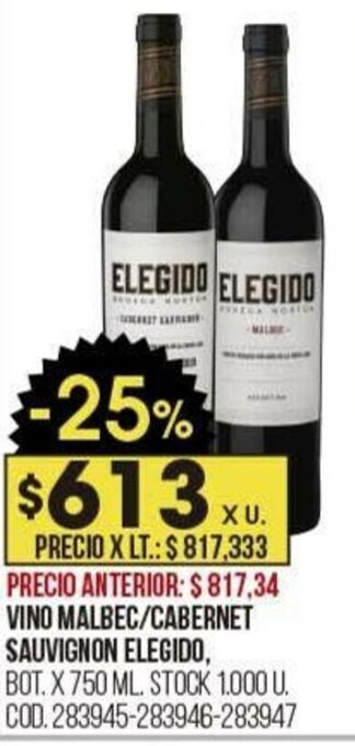 Coto VINO MALBEC/CABERNET SAUVIGNON ELEGIDO BOT X 750ml oferta