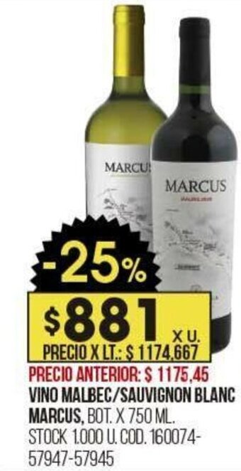 Coto VINO MALBEC/SAUVIGNON BLANC MARCUS, BOT. X 750 ML. oferta