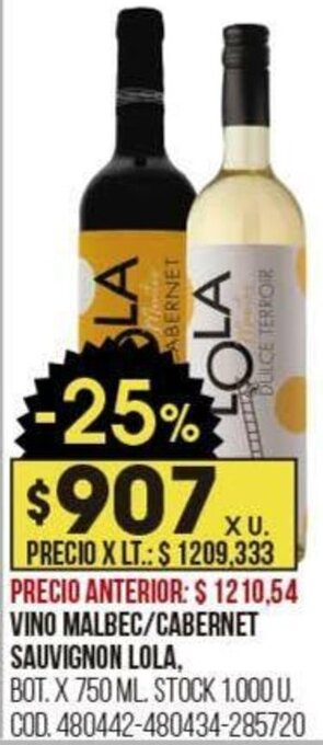 Coto VINO MALBEC/CABERNET SAUVIGNON LOLA BOT. X 750ML oferta