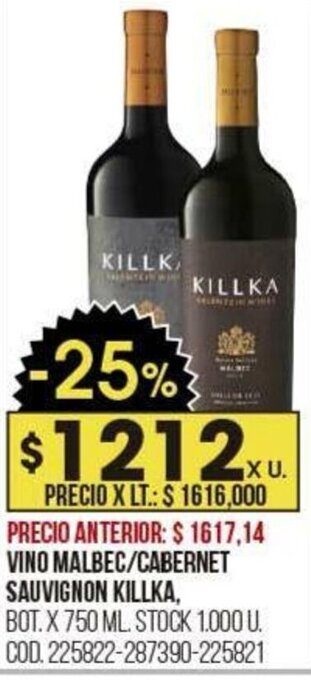 Coto VINO MALBEC/CABERNET SAUVIGNON KILLKA, BOT.X 750 ML oferta