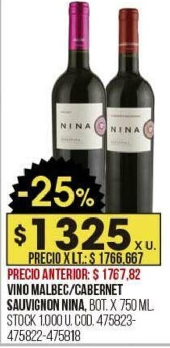 Coto VINO MALBEC/CABERNET SAUVIGNON NINA, BOT. X 750 ML. oferta