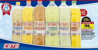Coto AGUA SABORIZADA BAJAS CALORÍAS SIN GAS/FINAMENTE GASIFICADA VARIOS SABORES COTO, BOT. X 1,5 LT. oferta