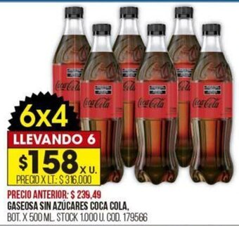 Coto GASEOSA SIN AZÚCARES COCA COLA BOT. X 500 ML. oferta