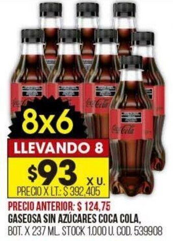 Coto GASEOSA SIN AZÚCARES COCA COLA, BOT. X 237 ML. oferta