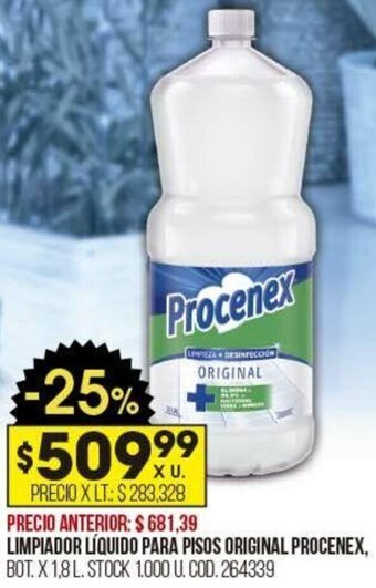 Coto LIMPIADOR LÍQUIDO PARA PISOS ORIGINAL PROCENEX, BOT. X 1,8 L. oferta