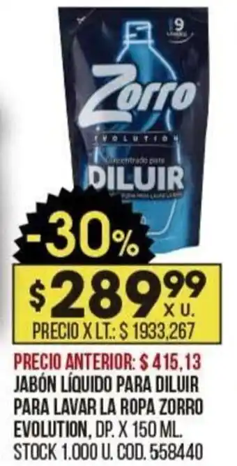 Coto JABÓN LÍQUIDO PARA DILUIR PARA LAVAR LA ROPA ZORRO EVOLUTION, DP. X 150ML oferta