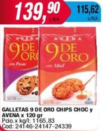 Maxiconsumo GALLETAS 9 DE ORO CHIPS CHOC y AVENA x 120 gr oferta