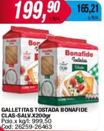 Maxiconsumo GALLETITAS TOSTADA BONAFIDE CLAS-SALV.X200gr oferta