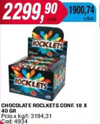 Maxiconsumo CHOCOLATE ROCLKETS CONF. 18 X 40 GR oferta