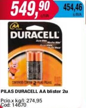 Maxiconsumo PILAS DURACELL AA blister 2u oferta