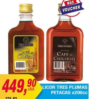 Maxiconsumo LICOR TRES PLUMAS PETACAS x200cc oferta
