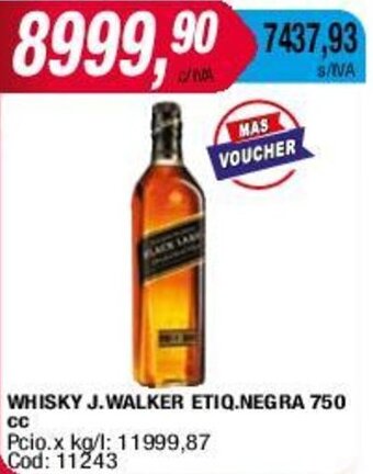 Maxiconsumo WHISKY J.WALKER ETIQ.NEGRA 750 CC oferta