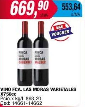 Maxiconsumo VINO FCA. LAS MORAS VARIETALES X750cc oferta