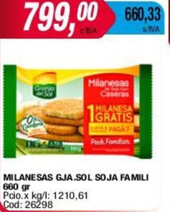Maxiconsumo MILANESAS GJA.SOL SOJA FAMILI 660 gr oferta