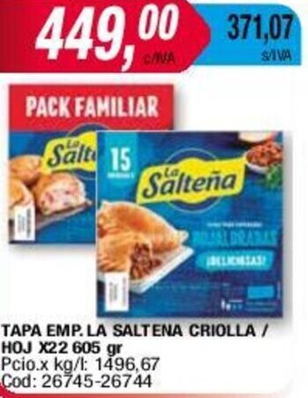 Maxiconsumo TAPA EMP. LA SALTENA CRIOLLA / HOJ X22 605 gr oferta