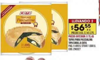 Coto Coto Tapas para Pascualina Tipo Criolla, Paq. x 400g oferta