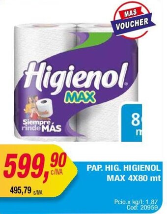 Maxiconsumo PAP. HIG. HIGIENOL MAX 4X80 mt oferta