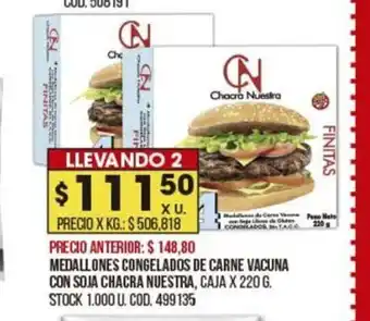 Coto Chacra Nuestra Medallones Congelados de Carne Vacuna con Soja, caja x 220g oferta