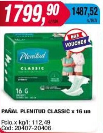 Maxiconsumo PAÑAL PLENITUD CLASSIC x 16 un oferta
