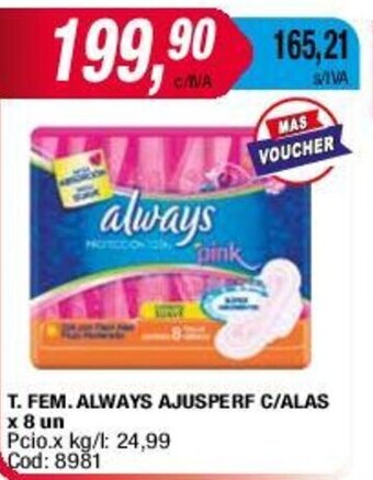 Maxiconsumo T. FEM. ALWAYS AJUSPERF C/ALAS x 8 un oferta